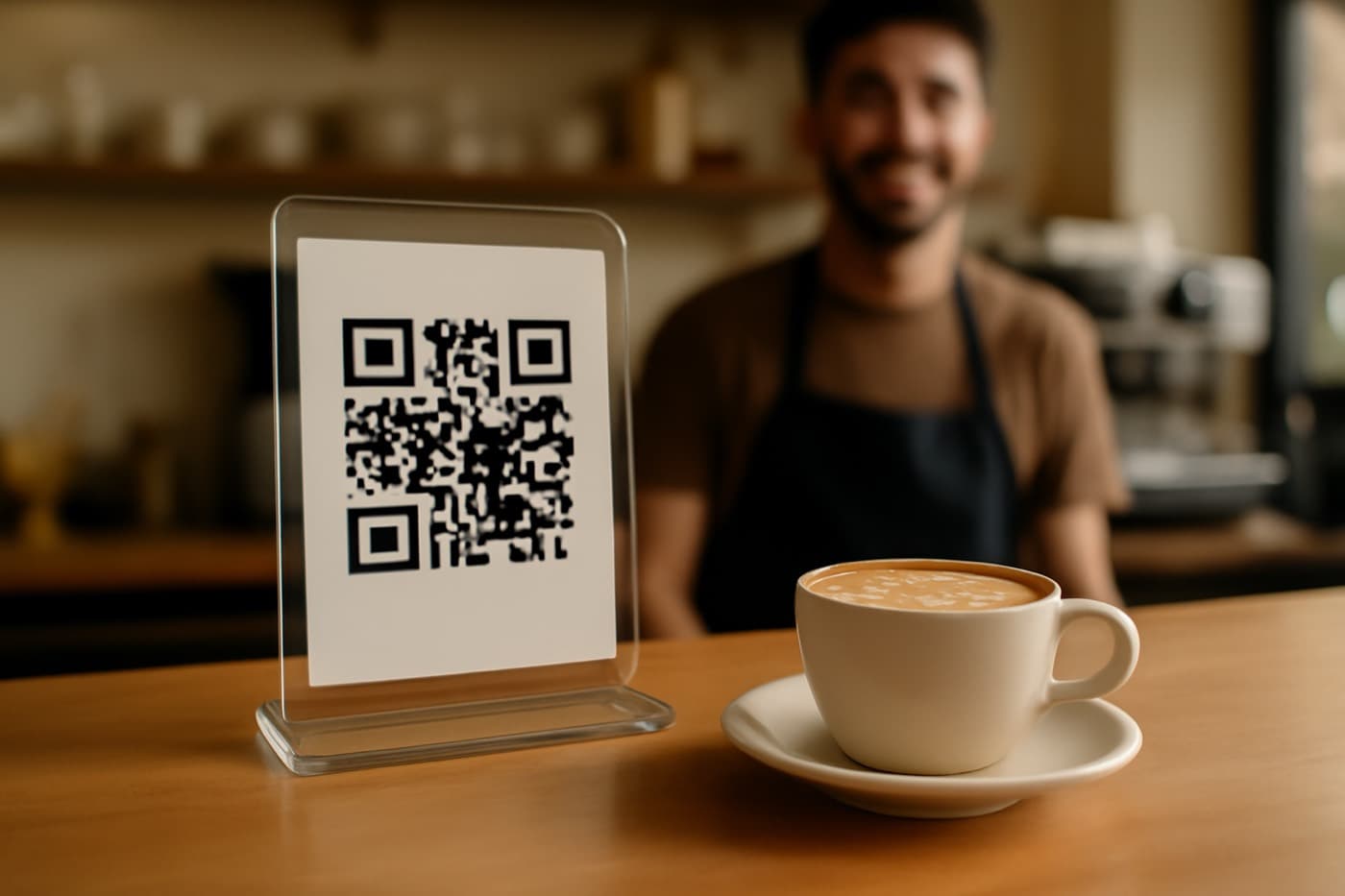 NFC stand on a cafe counter